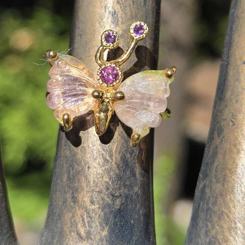 HOST PICK! 🎉🎊 Pink Tourmaline Rhodalite&amethyst Sterling Gold Ring Sz7.75 - Picture 7 of 10